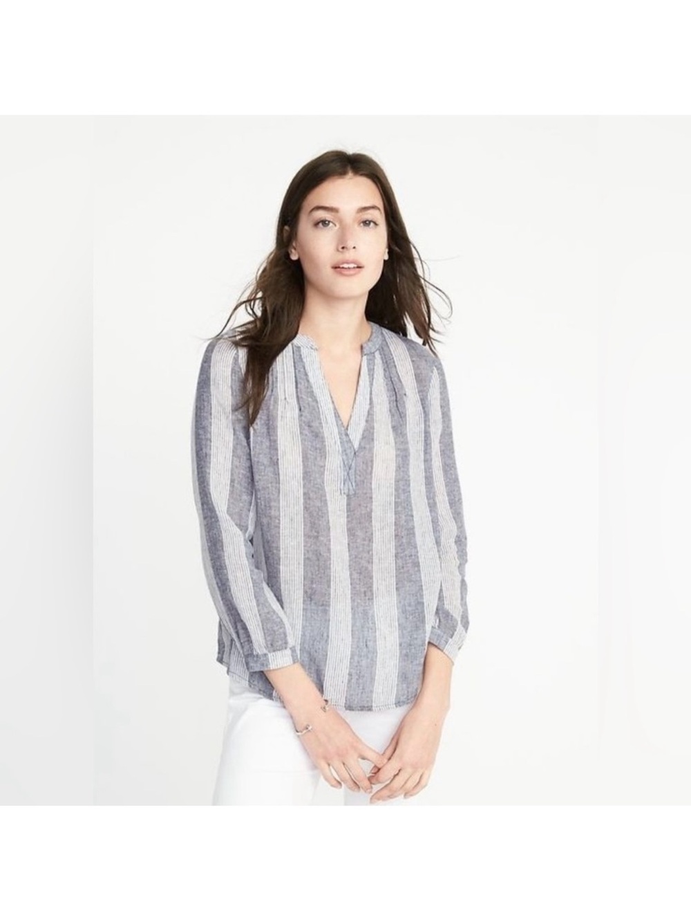 Old Navy linen blend stripe blouse
